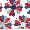 2 Yard 28" End of Bolt - SALE American Beauty Dresden WIDEBACK WB14452 White-Riley Blake -108" Patriotic-Quilting Cotton Fabric