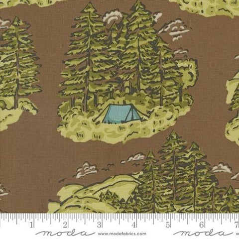 The Great Outdoors Vintage Camping 20880 Soil - Moda Fabrics - Trees Tents Camps - Quilting Cotton Fabric