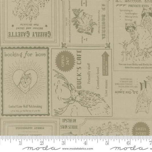 SALE The Great Outdoors Vintage Forest 20881 Sand - Moda Fabrics - Animals Text - Quilting Cotton Fabric