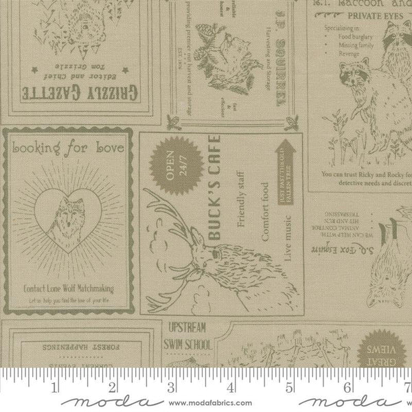SALE The Great Outdoors Vintage Forest 20881 Sand - Moda Fabrics - Animals Text - Quilting Cotton Fabric