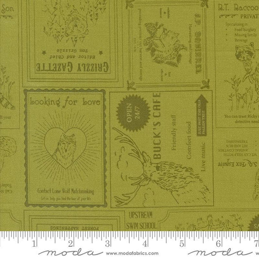 SALE The Great Outdoors Vintage Forest 20881 Grass - Moda Fabrics - Animals Text - Quilting Cotton Fabric