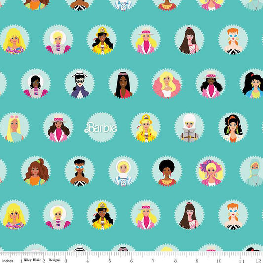 Fat Quarter End of Bolt SALE Barbie World Barbie Main CD15020 Teal - Official Licensed Product - DIGITALLY PRINTED - Quilting Cotton Fabric