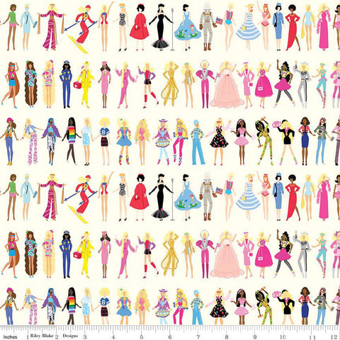 SALE Barbie World Barbie Dolls  CD15021 Cream - Riley Blake Designs - DIGITALLY PRINTED - Quilting Cotton Fabric
