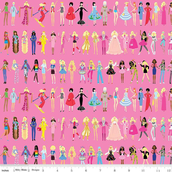 Barbie World Barbie Dolls CD15021 Medium Pink - Official Licensed Product - DIGITALLY PRINTED - Quilting Cotton Fabric