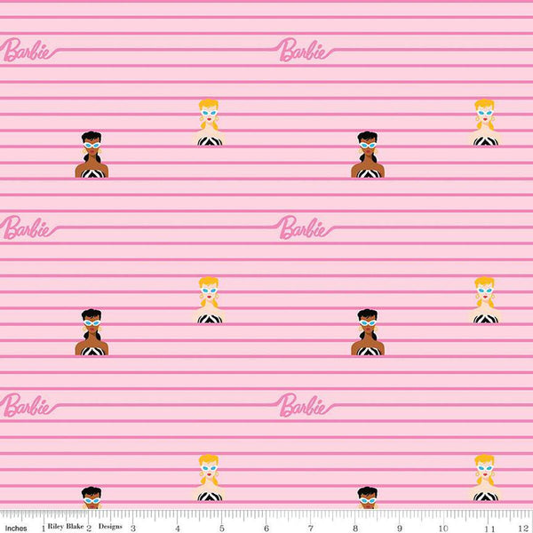 SALE Barbie World Barbie Stripe C15022 Pink - Official Licensed Product - Doll Logo Icons Stripes Striped - Quilting Cotton Fabric