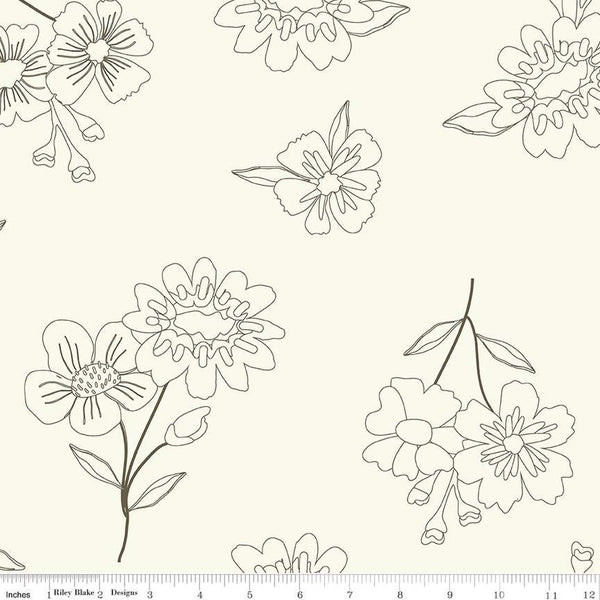 3 Yard Cut - SALE Spring's in Town WIDE BACK WB14217 Cream - Riley Blake Designs - 107/108" Wide Floral Flowers - Quilting Cotton Fabric