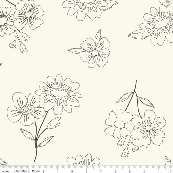 21" End of Bolt - SALE Spring's in Town WIDE BACK WB14217 Cream - Riley Blake - 107/108" Wide Floral Flowers - Quilting Cotton Fabric