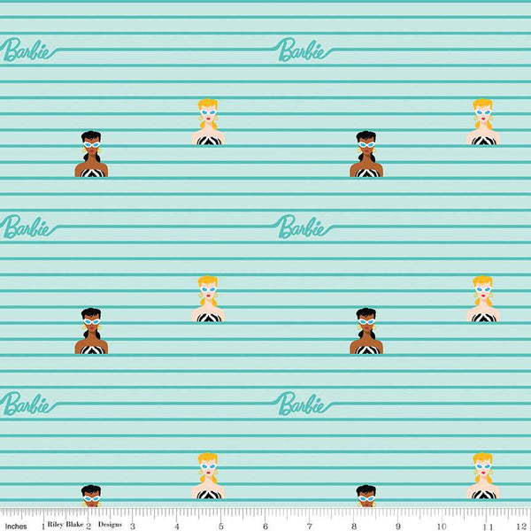 Barbie World Barbie Stripe C15022 Powder - Riley Blake Designs - Doll Logo Icons Stripes Striped - Quilting Cotton Fabric