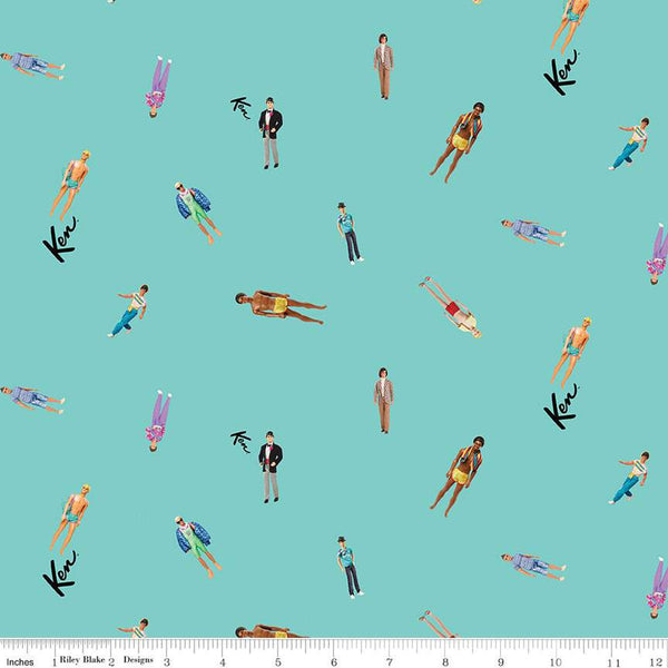 SALE Barbie World Ken Dolls CD15023 Teal - Riley Blake Designs - DIGITALLY PRINTED - Quilting Cotton Fabric