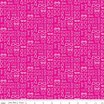 SALE Barbie World Barbie Glasses C15025 Hot Pink - Official Licensed Product - Doll Logo Glasses - Quilting Cotton Fabric