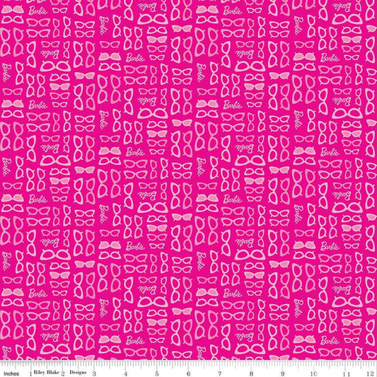 SALE Barbie World Barbie Glasses C15025 Hot Pink - Official Licensed Product - Doll Logo Glasses - Quilting Cotton Fabric