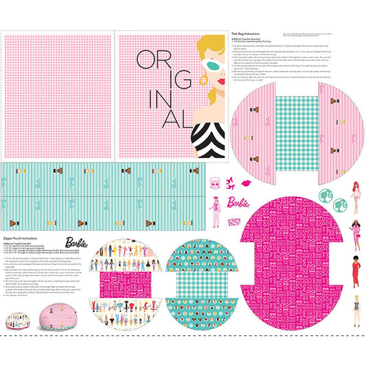 DEAL Barbie World Barbie Bag Panel PD15027 - Official Licensed Product - DIGITALLY PRINTED Doll Logo Text - Quilting Cotton Fabric