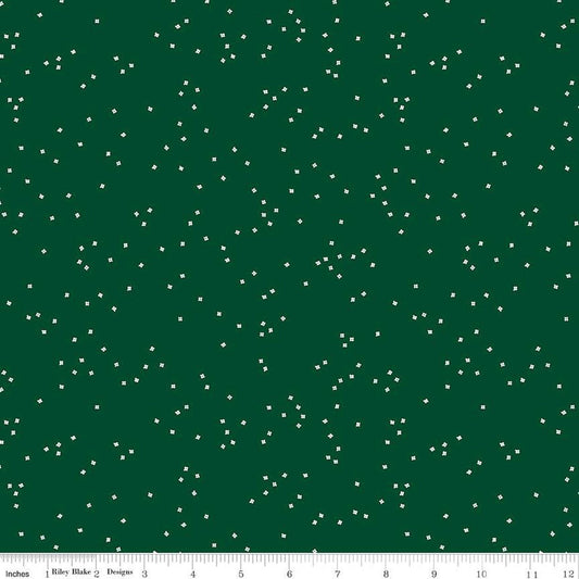 SALE Blossom C715 Christmas Green - Riley Blake Designs - Floral Flowers White Confetti Blossoms - Quilting Cotton Fabric