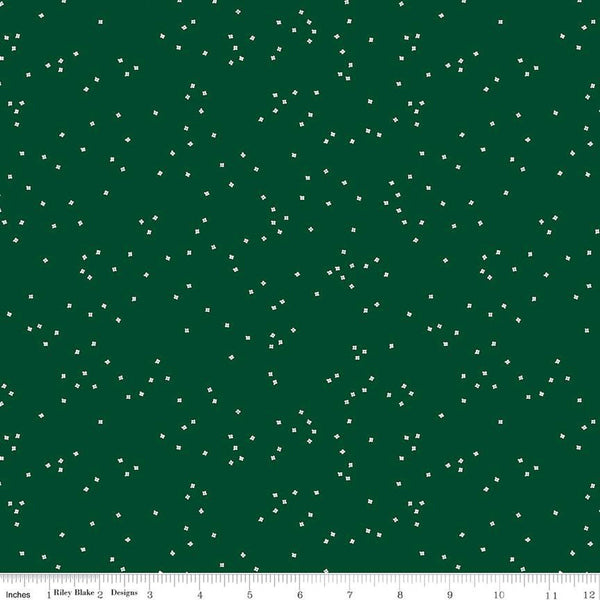 SALE Blossom C715 Christmas Green by Riley Blake Designs - Floral Flowers White Confetti Blossoms - Quilting Cotton Fabric