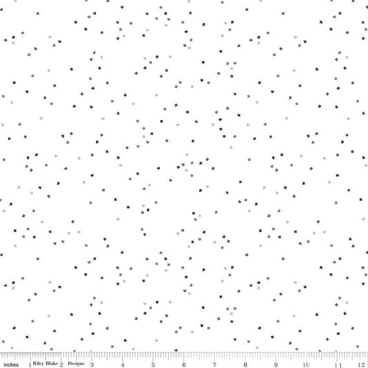 32" End of Bolt Piece - SALE Blossom on White C730 All the Gray by Riley Blake - Floral Flowers Confetti Blossoms - Quilting Cotton Fabric