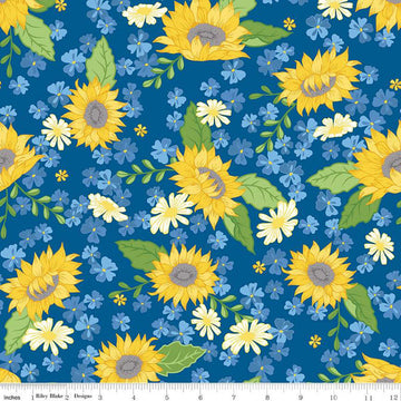 SALE Sunny Skies Main C14630 Dusk - Riley Blake Designs - Floral Flowers Sunflowers - Quilting Cotton Fabric