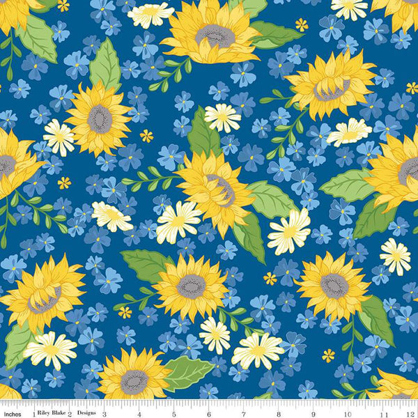 SALE Sunny Skies Main C14630 Dusk by Riley Blake Designs - Floral Flowers Sunflowers - Quilting Cotton Fabric