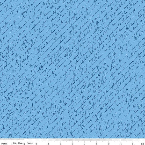 SALE Sunny Skies Script C14632 Blue - Riley Blake Designs - Diagonal Text - Quilting Cotton Fabric