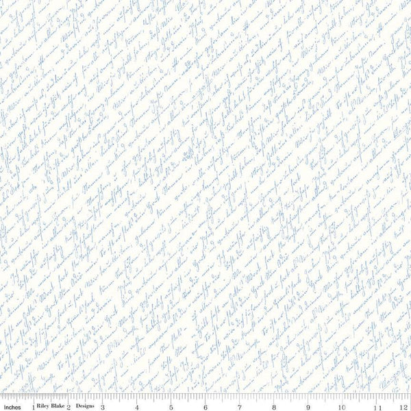 SALE Sunny Skies Script C14632 White - Riley Blake Designs - Diagonal Text - Quilting Cotton Fabric