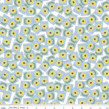 SALE Sunny Skies Seed Packets C14634 White - Riley Blake Designs - Floral Flowers Sunflowers - Quilting Cotton Fabric