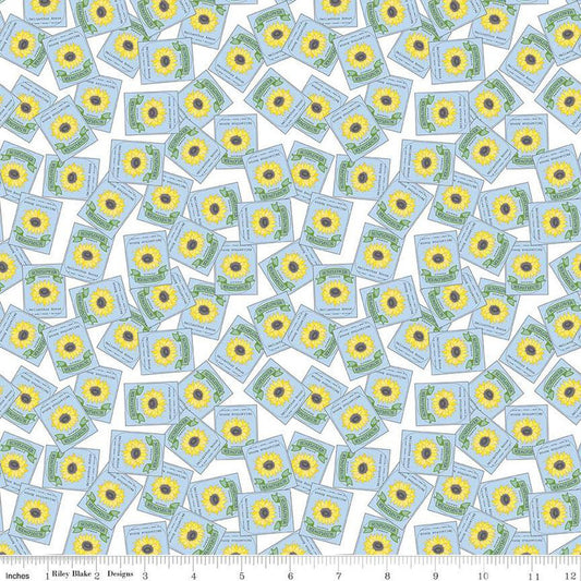 SALE Sunny Skies Seed Packets C14634 White - Riley Blake Designs - Floral Flowers Sunflowers - Quilting Cotton Fabric