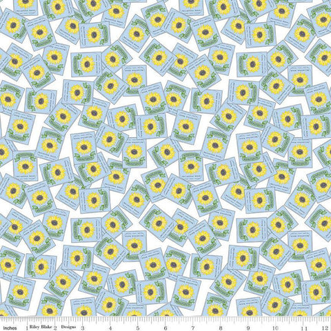 SALE Sunny Skies Seed Packets C14634 White by Riley Blake Designs - Floral Flowers Sunflowers - Quilting Cotton Fabric