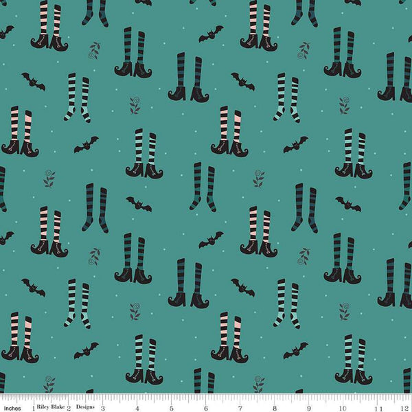 SALE Little Witch Witches Socks C14561 Light Teal - Riley Blake Designs - Socks Boots Bats - Quilting Cotton Fabric