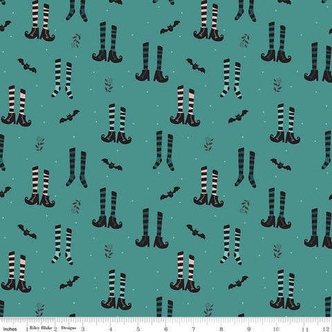 SALE Little Witch Witches Socks C14561 Light Teal - Riley Blake Designs - Socks Boots Bats - Quilting Cotton Fabric