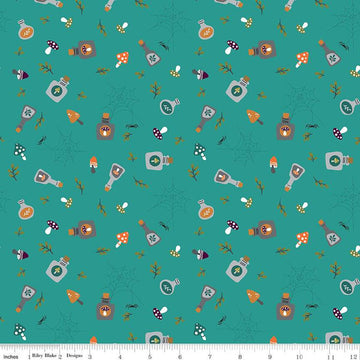 Little Witch Potions Light Teal Green Halloween Fabric - C14562 Riley Blake Quilting Cotton Fabric