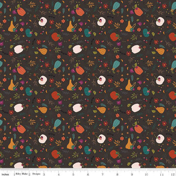 Little Witch Pumpkin Patch Espresso Brown Halloween Fabric - C14563 Riley Blake Quilting Cotton Fabric