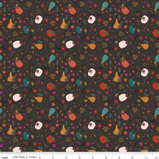 Little Witch Pumpkin Patch Espresso Brown Halloween Fabric - C14563 Riley Blake Quilting Cotton Fabric