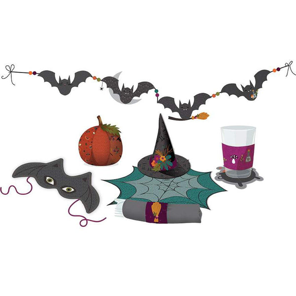 SALE Little Witch Party FELT Panel FT14567 by Riley Blake Designs - Halloween Witch Hat Pumpkin Masks Bat Banner Placemats - Polyester
