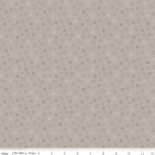 11" End of Bolt - DEAL Autumn Squares C14653 Pewter - Riley Blake - Lori Holt - Geometric Squares Dots Dashes  - Quilting Cotton Fabric