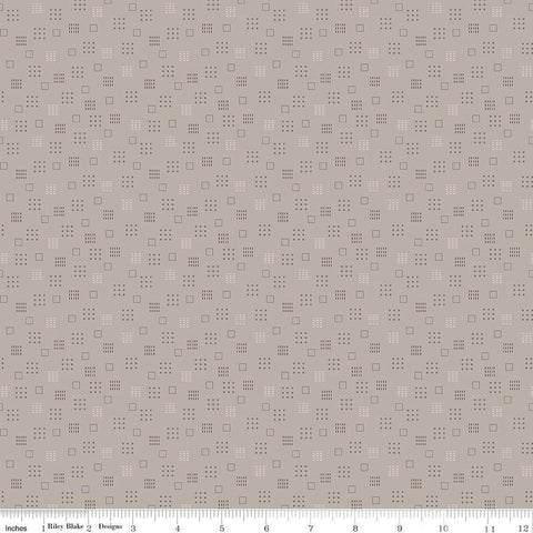 11" End of Bolt - SALE Autumn Squares C14653 Pewter by Riley Blake - Lori Holt - Geometric Squares Dots Dashes  - Quilting Cotton Fabric