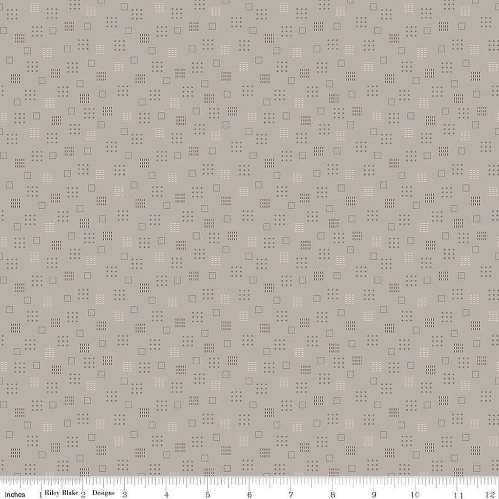 11" End of Bolt - SALE Autumn Squares C14653 Pewter by Riley Blake - Lori Holt - Geometric Squares Dots Dashes  - Quilting Cotton Fabric