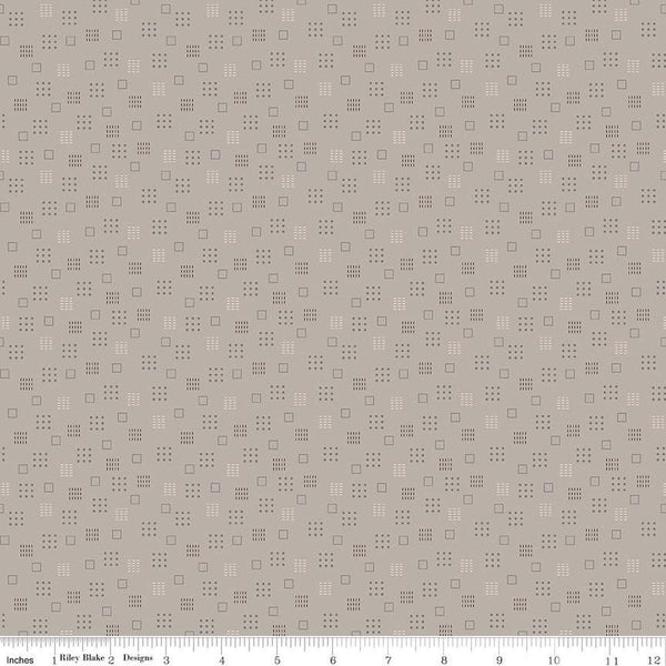 11" End of Bolt - SALE Autumn Squares C14653 Pewter by Riley Blake - Lori Holt - Geometric Squares Dots Dashes  - Quilting Cotton Fabric
