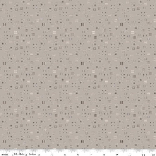34" End of Bolt - SALE Autumn Squares C14653 Pewter - Riley Blake - Lori Holt - Geometric Squares Dots Dashes  - Quilting Cotton Fabric