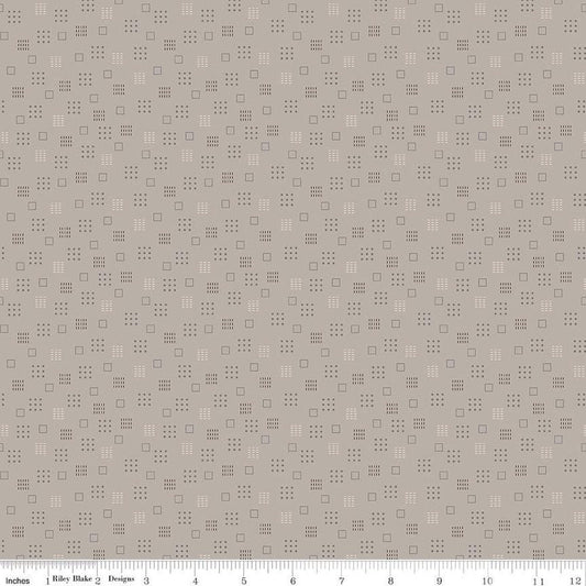 34" End of Bolt - DEAL Autumn Squares C14653 Pewter - Riley Blake - Lori Holt - Geometric Squares Dots Dashes  - Quilting Cotton Fabric