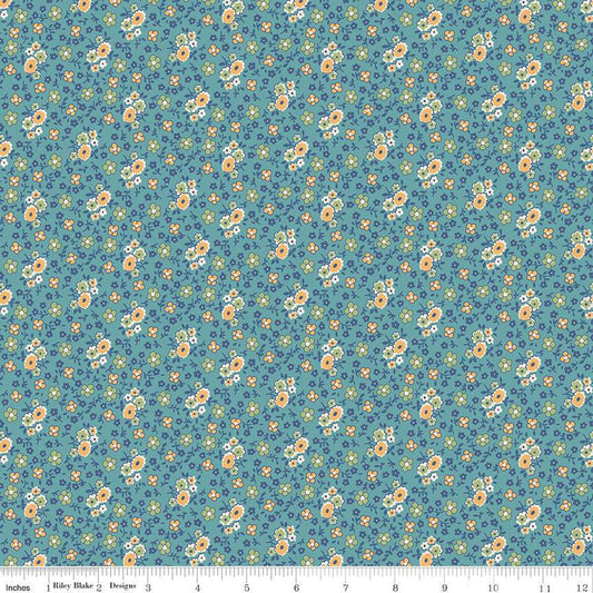 DEAL Autumn Bouquet C14656 Raindrop - Riley Blake Designs - Lori Holt - Floral Flowers  - Quilting Cotton Fabric