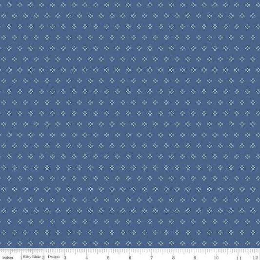 DEAL Autumn Stitch C14658 Denim - Riley Blake Designs - Lori Holt - Geometric - Quilting Cotton Fabric