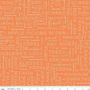 SALE Autumn Words C14667 Pumpkin - Riley Blake Designs - Lori Holt - Fall Text - Quilting Cotton Fabric