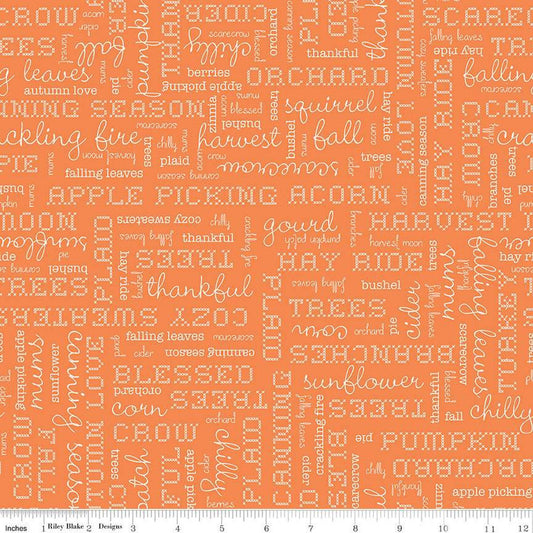DEAL Autumn Words C14667 Pumpkin - Riley Blake Designs - Lori Holt - Fall Text - Quilting Cotton Fabric
