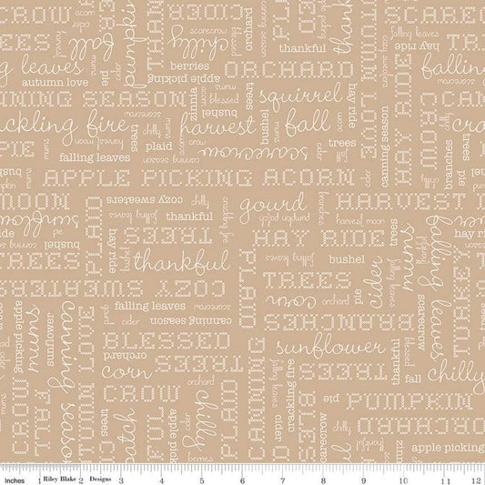 DEAL Autumn Words C14667 Tea Dye - Riley Blake Designs - Lori Holt - Fall Text - Quilting Cotton Fabric