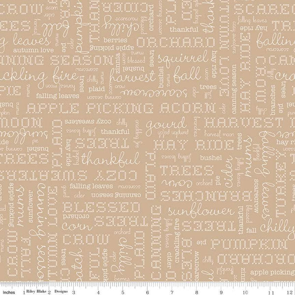 SALE Autumn Words C14667 Tea Dye by Riley Blake Designs - Lori Holt - Fall Text - Quilting Cotton Fabric