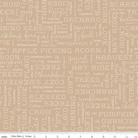 SALE Autumn Words C14667 Tea Dye by Riley Blake Designs - Lori Holt - Fall Text - Quilting Cotton Fabric