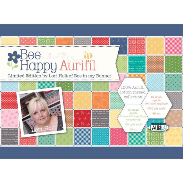 Bee Happy Aurifill Cotton Thread Box TH-LH5080HBB45 by Lori Holt - 18 spools 80 Wt. 300 Yards - 27 Spools 50 Wt. 220 Yards