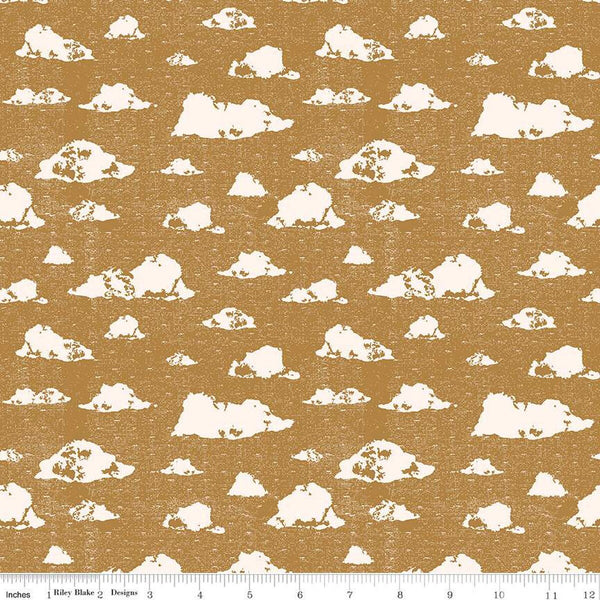 SALE Dancing Daisies Skies C14541 Golden - Riley Blake Designs - Clouds - Quilting Cotton Fabric