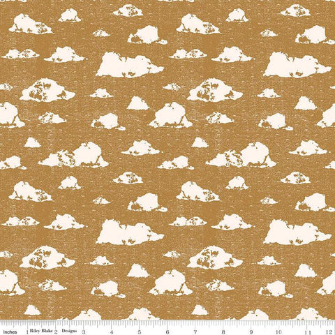 Dancing Daisies Skies C14541 Golden - Riley Blake Designs - Clouds - Quilting Cotton Fabric