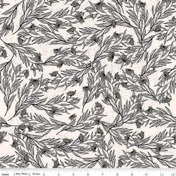 Dancing Daisies Tangled C14542 Ecru by Riley Blake Designs - Leaves Flowers - Quilting Cotton Fabric