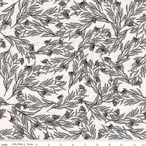 SALE Dancing Daisies Tangled C14542 Ecru by Riley Blake Designs - Leaves Flowers - Quilting Cotton Fabric
